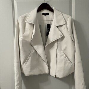 Lulu's Faux Leather White Moto Jacket